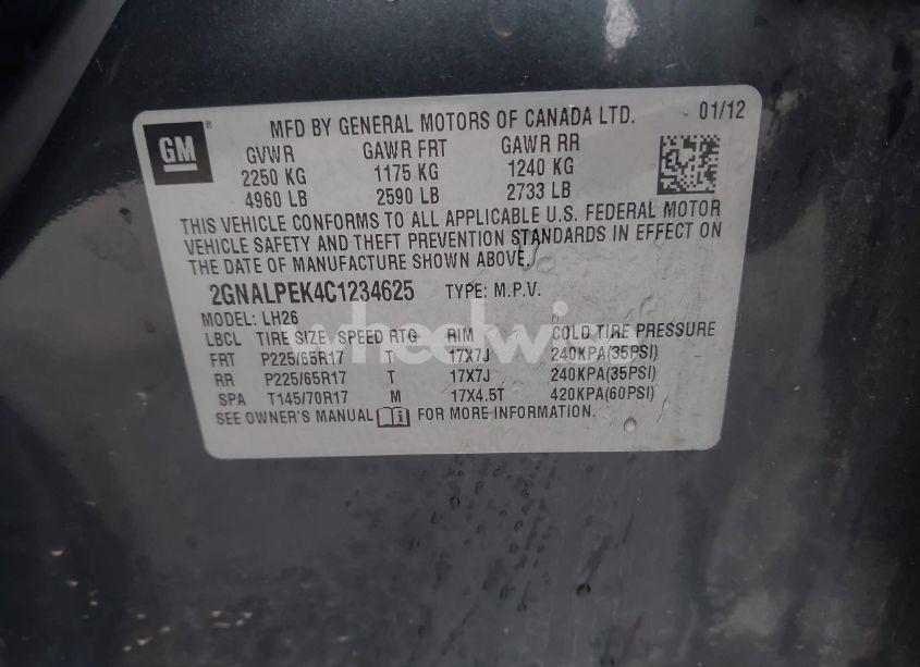 Photo 9 of 2012 Chevrolet Equinox 2LT (VIN 2GNALPEK4C1234625)