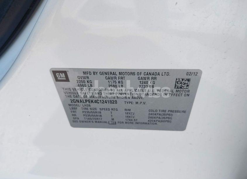 Photo 9 of 2012 Chevrolet Equinox 2LT (VIN 2GNALPEK4C1241820)