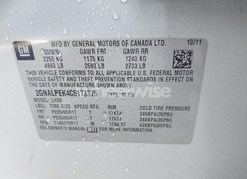 Photo 9 of 2012 Chevrolet Equinox 2LT (VIN 2GNALPEK4C6173375)