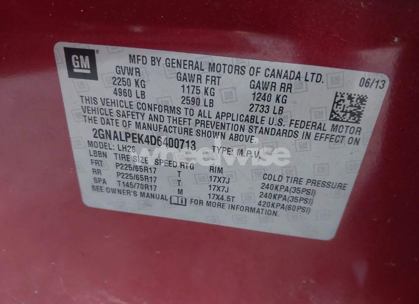 Photo 9 of 2013 Chevrolet Equinox 2LT (VIN 2GNALPEK4D6400713)