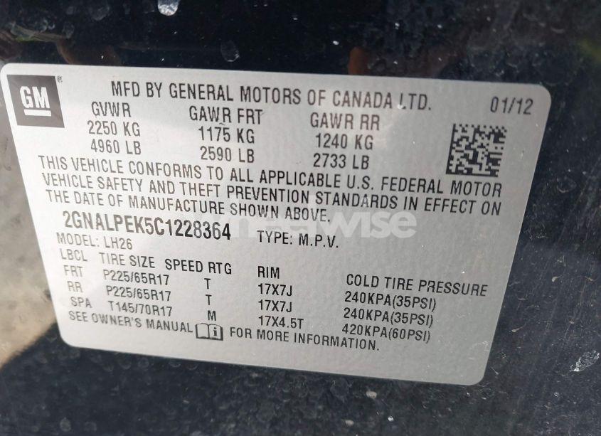 Photo 9 of 2012 Chevrolet Equinox 2LT (VIN 2GNALPEK5C1228364)