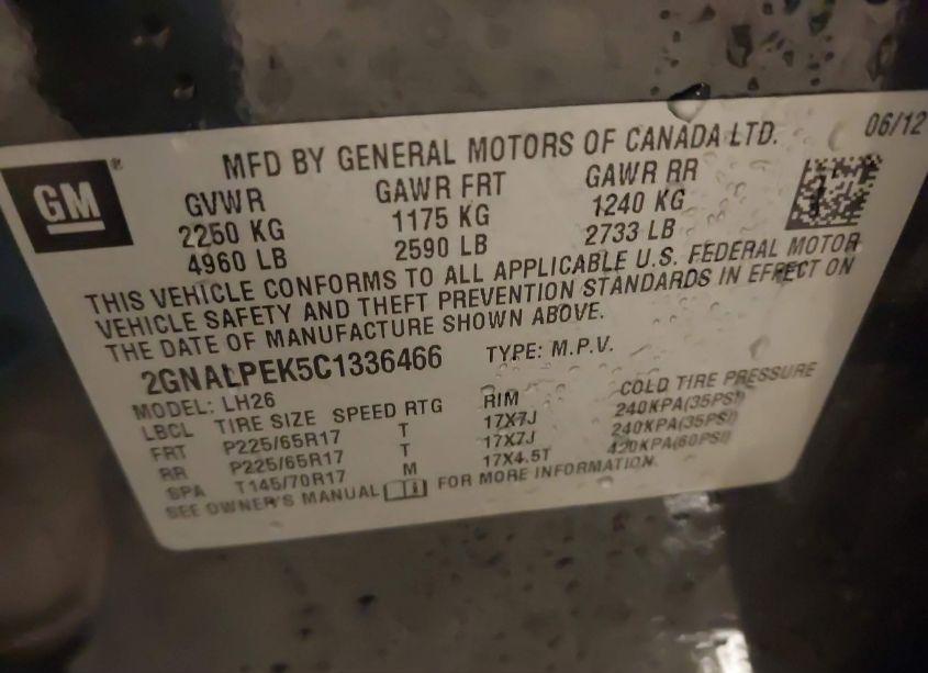 Photo 9 of 2012 Chevrolet Equinox 2LT (VIN 2GNALPEK5C1336466)