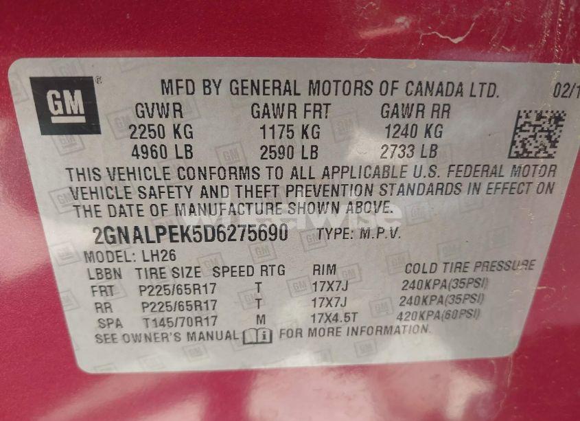 Photo 9 of 2013 Chevrolet Equinox 2LT (VIN 2GNALPEK5D6275690)