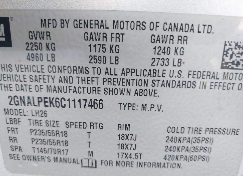 Photo 9 of 2012 Chevrolet Equinox 2LT (VIN 2GNALPEK6C1117466)