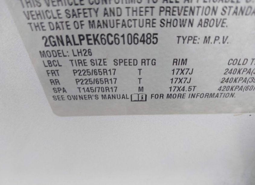 Photo 9 of 2012 Chevrolet Equinox 2LT (VIN 2GNALPEK6C6106485)