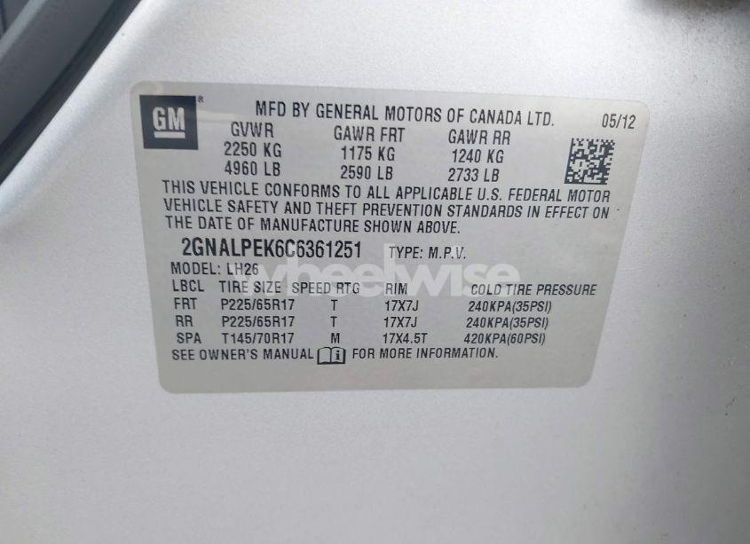 Photo 9 of 2012 Chevrolet Equinox 2LT (VIN 2GNALPEK6C6361251)