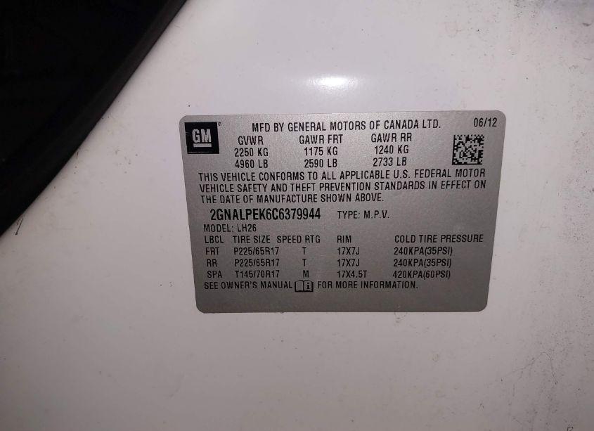 Photo 9 of 2012 Chevrolet Equinox 2LT (VIN 2GNALPEK6C6379944)