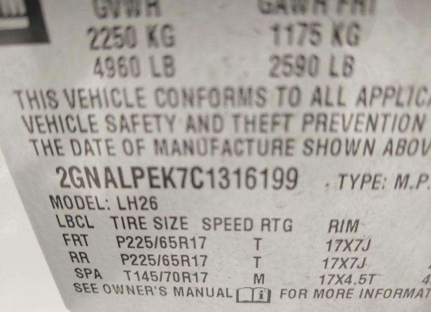 Photo 9 of 2012 Chevrolet Equinox 2LT (VIN 2GNALPEK7C1316199)