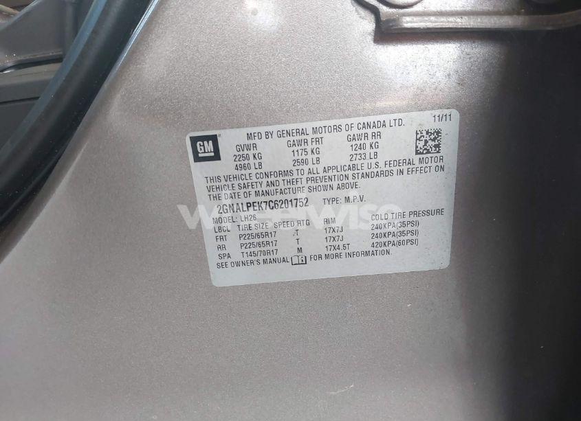 Photo 9 of 2012 Chevrolet Equinox 2LT (VIN 2GNALPEK7C6201752)