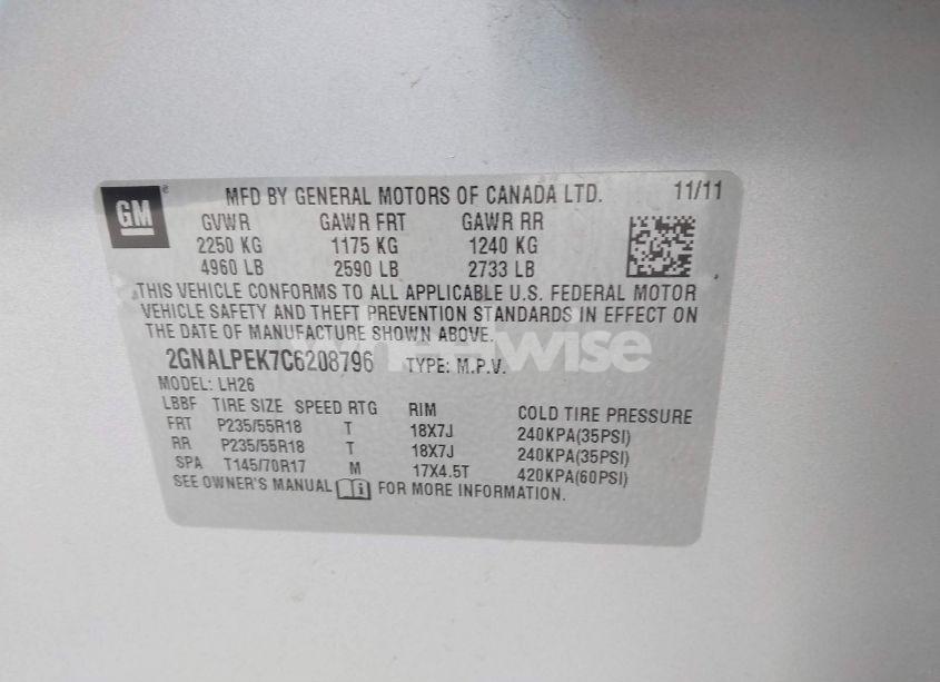 Photo 9 of 2012 Chevrolet Equinox 2LT (VIN 2GNALPEK7C6208796)