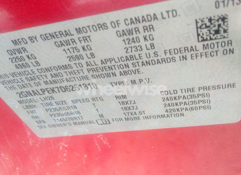 Photo 9 of 2013 Chevrolet Equinox 2LT (VIN 2GNALPEK7D6261810)