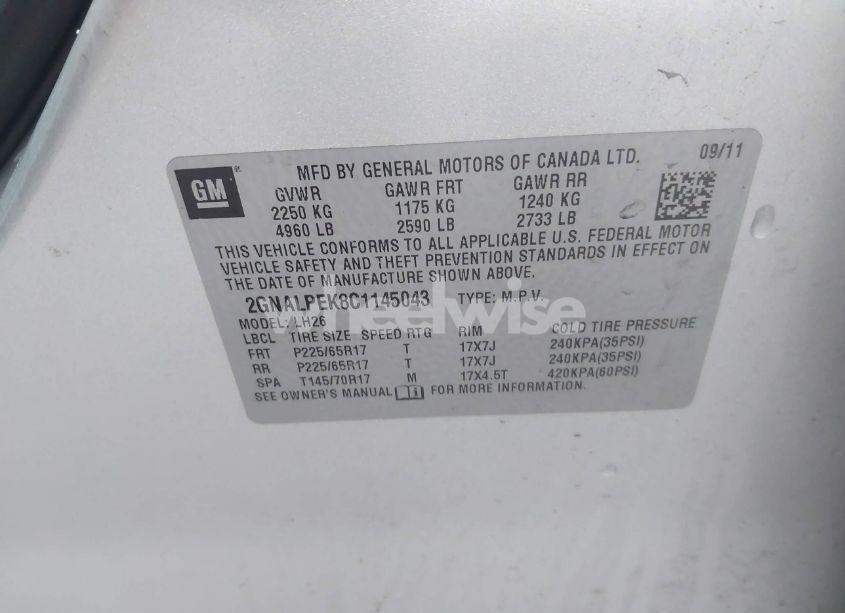 Photo 9 of 2012 Chevrolet Equinox 2LT (VIN 2GNALPEK8C1145043)