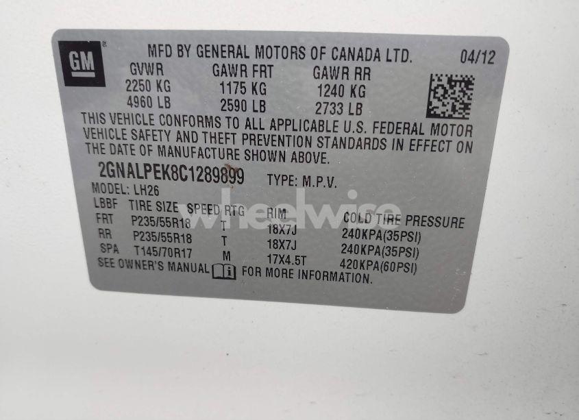 Photo 9 of 2012 Chevrolet Equinox 2LT (VIN 2GNALPEK8C1289899)