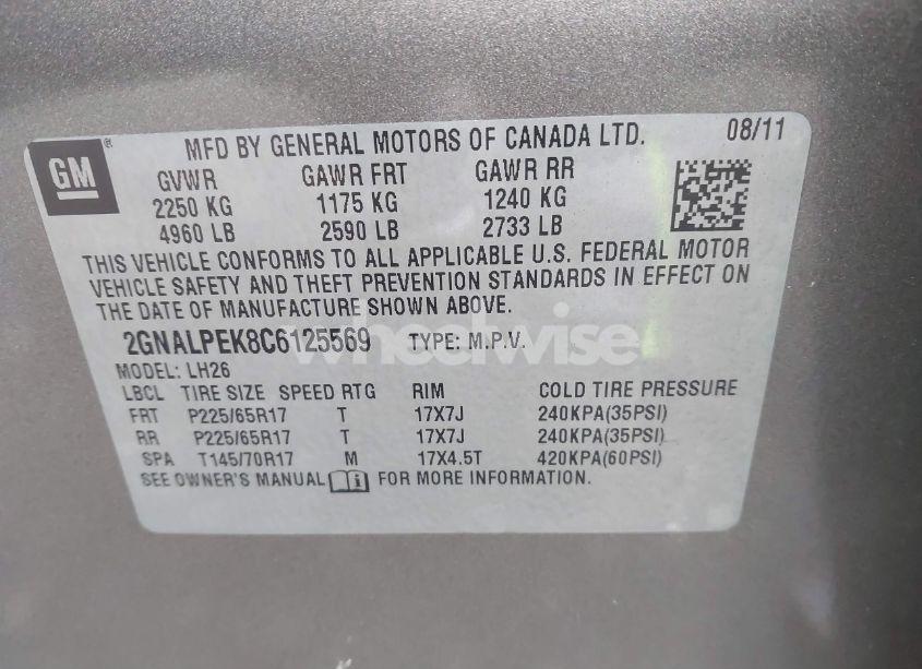 Photo 9 of 2012 Chevrolet Equinox 2LT (VIN 2GNALPEK8C6125569)