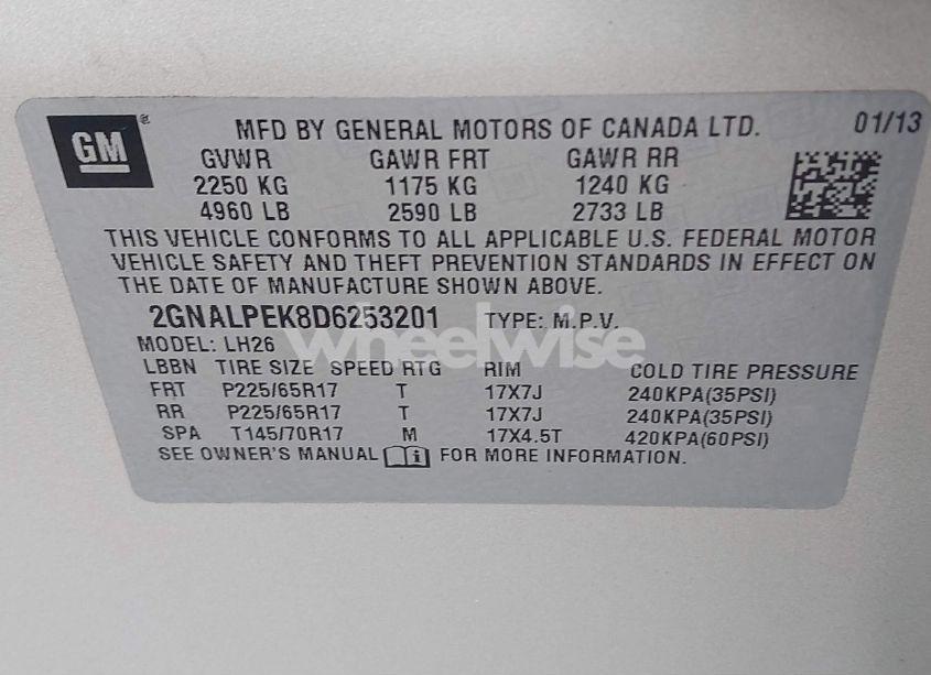 Photo 9 of 2013 Chevrolet Equinox 2LT (VIN 2GNALPEK8D6253201)