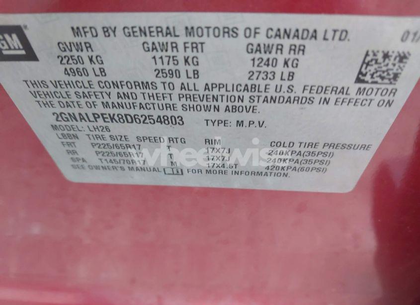Photo 9 of 2013 Chevrolet Equinox 2LT (VIN 2GNALPEK8D6254803)
