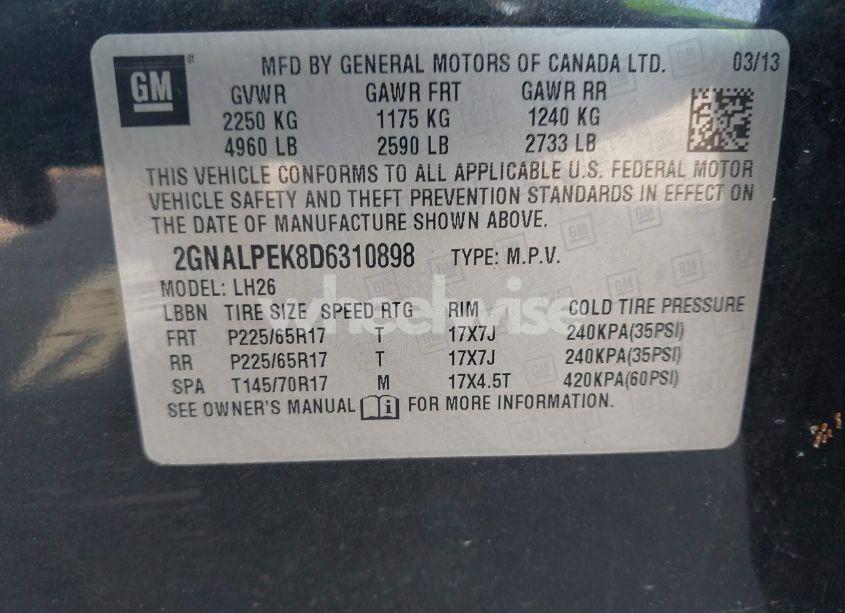 Photo 9 of 2013 Chevrolet Equinox 2LT (VIN 2GNALPEK8D6310898)