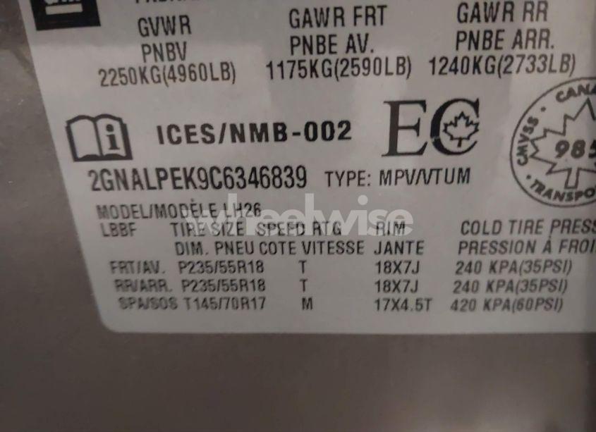 Photo 9 of 2012 Chevrolet Equinox 2LT (VIN 2GNALPEK9C6346839)