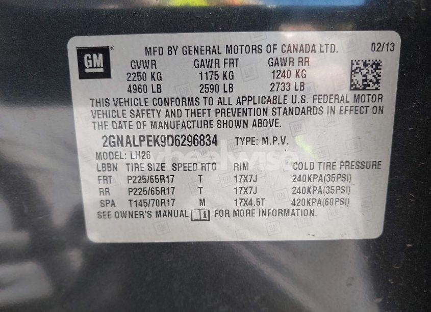 Photo 9 of 2013 Chevrolet Equinox 2LT (VIN 2GNALPEK9D6296834)