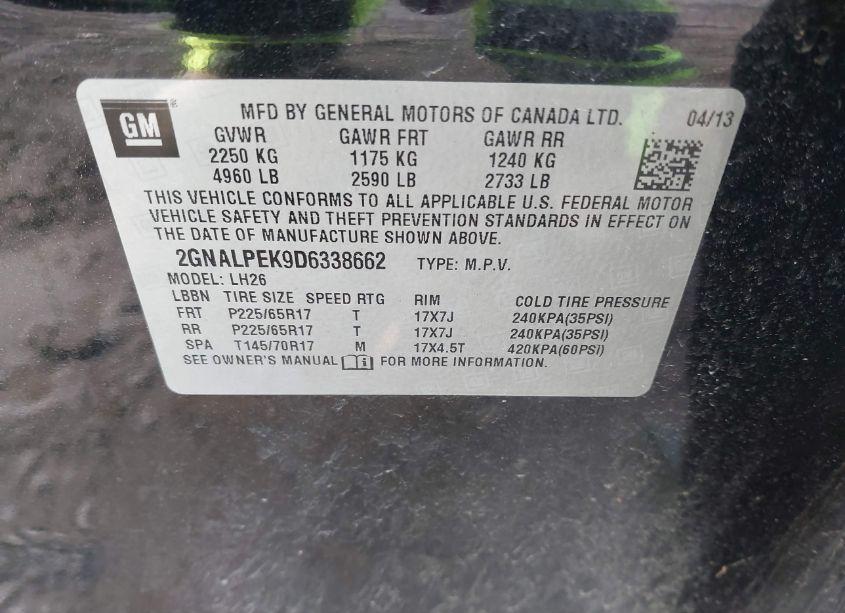 Photo 9 of 2013 Chevrolet Equinox 2LT (VIN 2GNALPEK9D6338662)