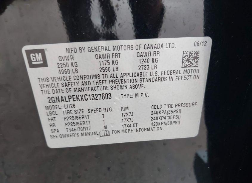 Photo 9 of 2012 Chevrolet Equinox 2LT (VIN 2GNALPEKXC1327603)