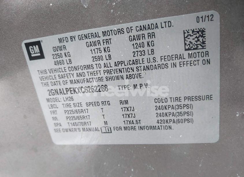 Photo 9 of 2012 Chevrolet Equinox 2LT (VIN 2GNALPEKXC6262268)