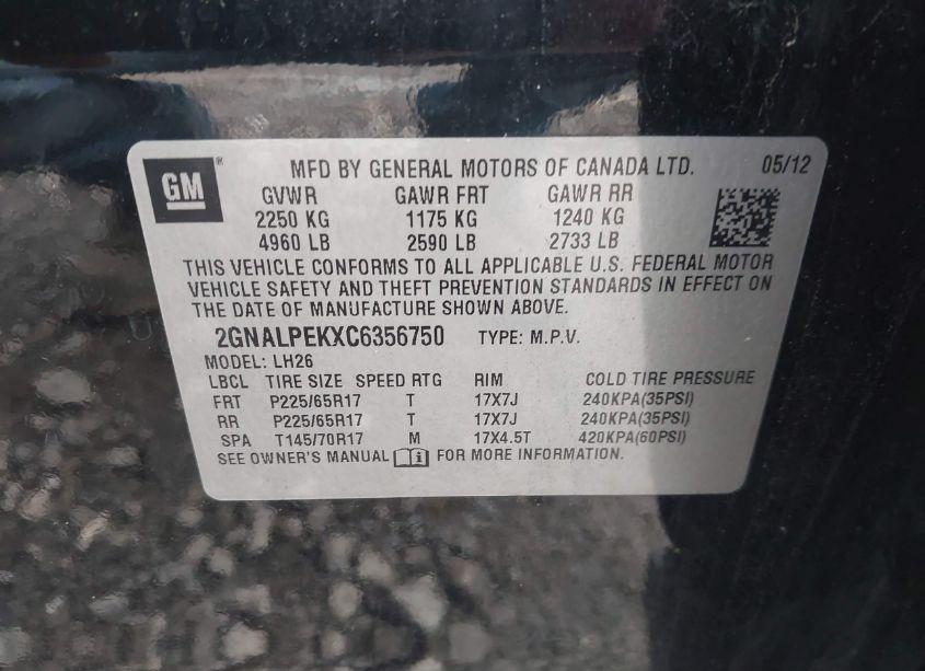 Photo 9 of 2012 Chevrolet Equinox 2LT (VIN 2GNALPEKXC6356750)