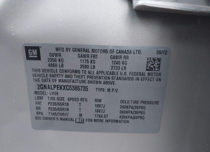 Photo 9 of 2012 Chevrolet Equinox 2LT (VIN 2GNALPEKXC6386735)