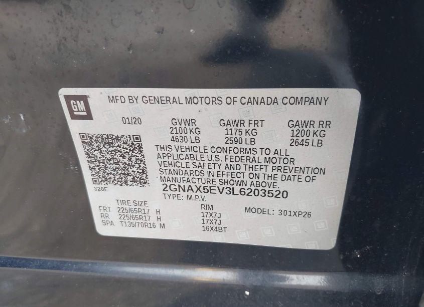 Photo 9 of 2020 Chevrolet Equinox AWD 1FL (VIN 2GNAX5EV3L6203520)