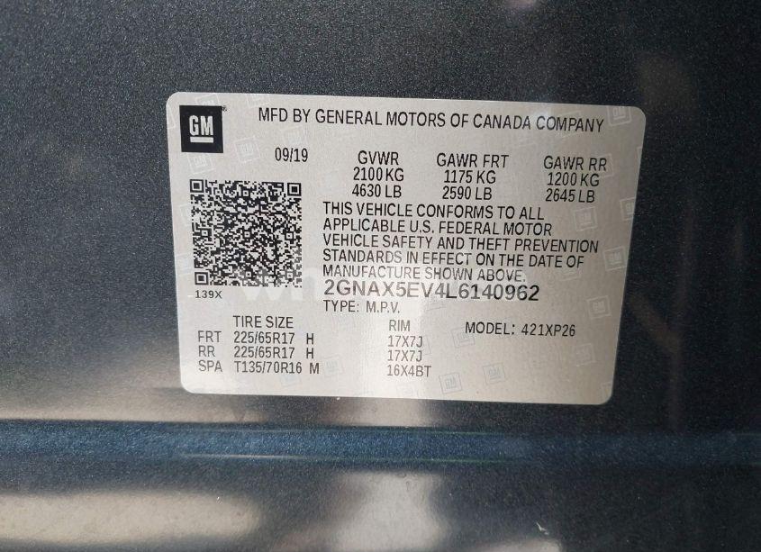 Photo 9 of 2020 Chevrolet Equinox AWD 1FL (VIN 2GNAX5EV4L6140962)