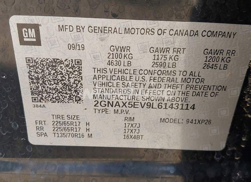 Photo 9 of 2020 Chevrolet Equinox AWD 1FL (VIN 2GNAX5EV9L6143114)