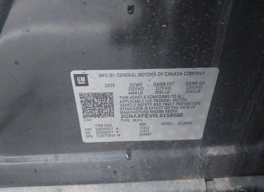 Photo 9 of 2020 Chevrolet Equinox FWD 1FL (VIN 2GNAXFEV0L6158588)