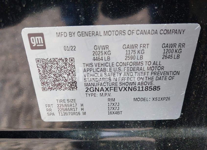 Photo 9 of 2022 Chevrolet Equinox FWD 1FL (VIN 2GNAXFEVXN6118585)