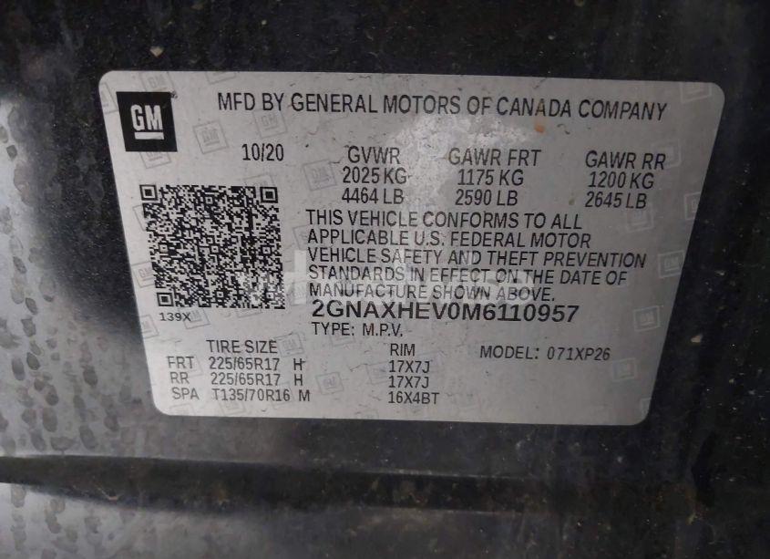 Photo 9 of 2021 Chevrolet Equinox FWD LS (VIN 2GNAXHEV0M6110957)