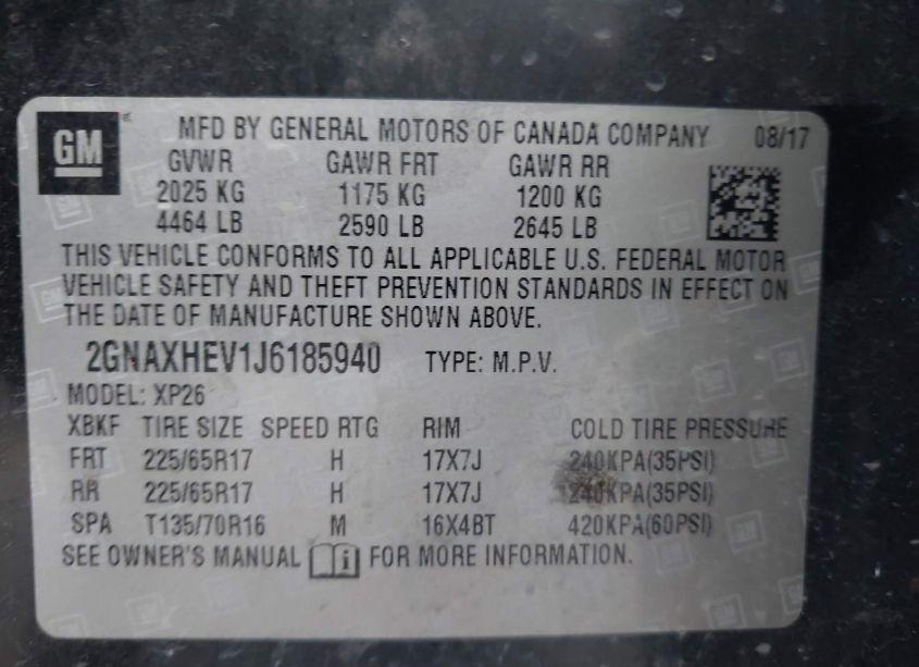 Photo 9 of 2018 Chevrolet Equinox LS (VIN 2GNAXHEV1J6185940)