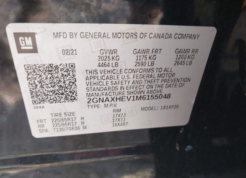 Photo 9 of 2021 Chevrolet Equinox FWD LS (VIN 2GNAXHEV1M6155048)