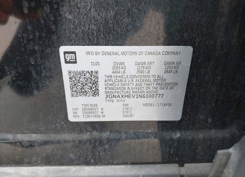 Photo 9 of 2022 Chevrolet Equinox FWD LS (VIN 2GNAXHEV1N6100777)