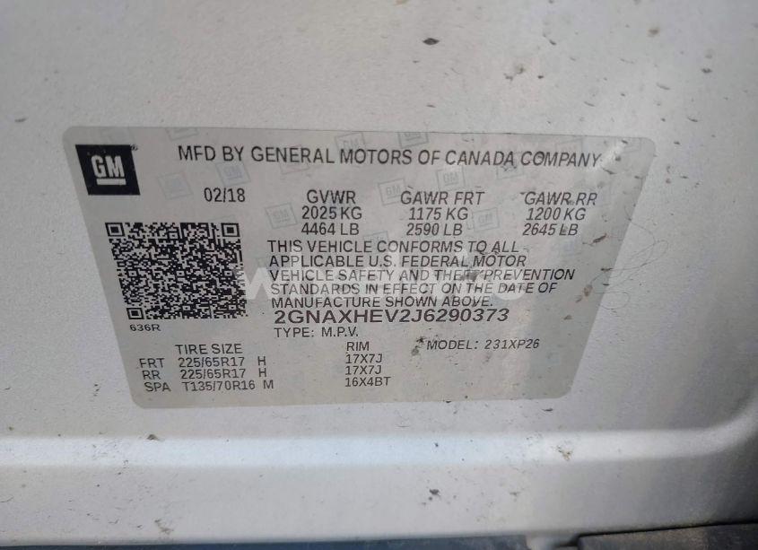 Photo 9 of 2018 Chevrolet Equinox LS (VIN 2GNAXHEV2J6290373)