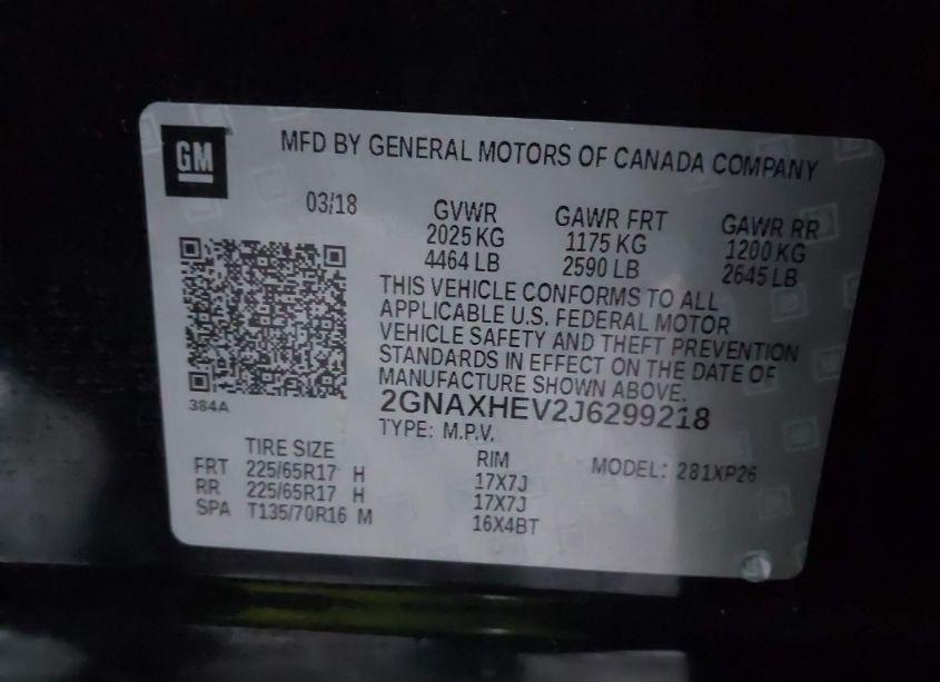 Photo 9 of 2018 Chevrolet Equinox LS (VIN 2GNAXHEV2J6299218)