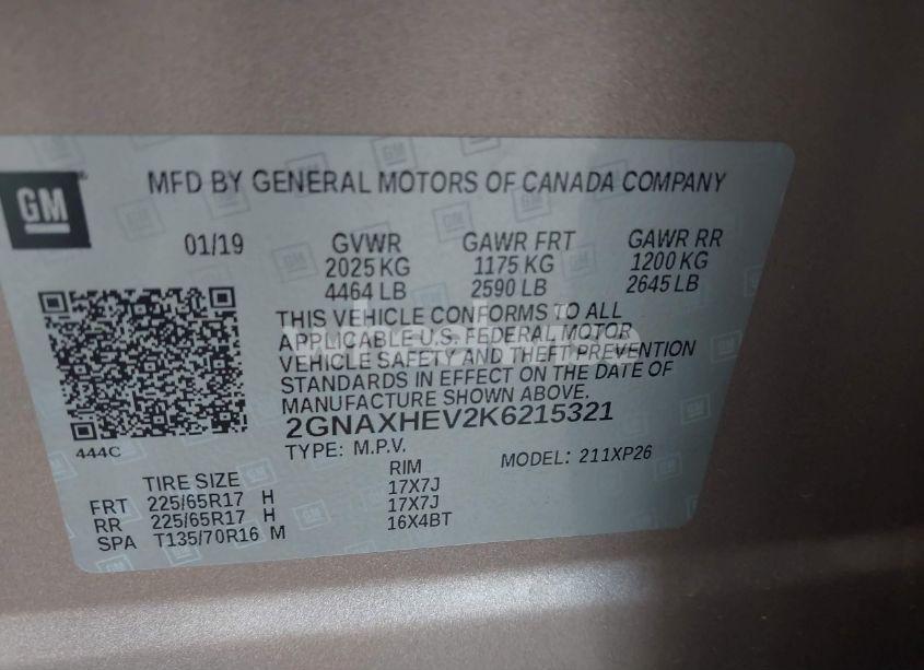 Photo 9 of 2019 Chevrolet Equinox LS (VIN 2GNAXHEV2K6215321)