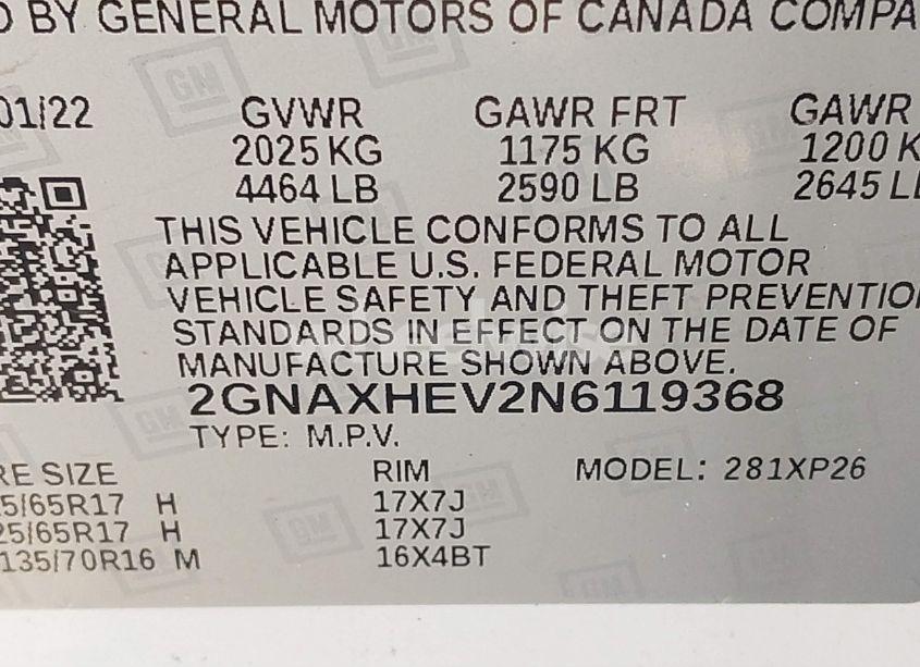 Photo 9 of 2022 Chevrolet Equinox FWD LS (VIN 2GNAXHEV2N6119368)