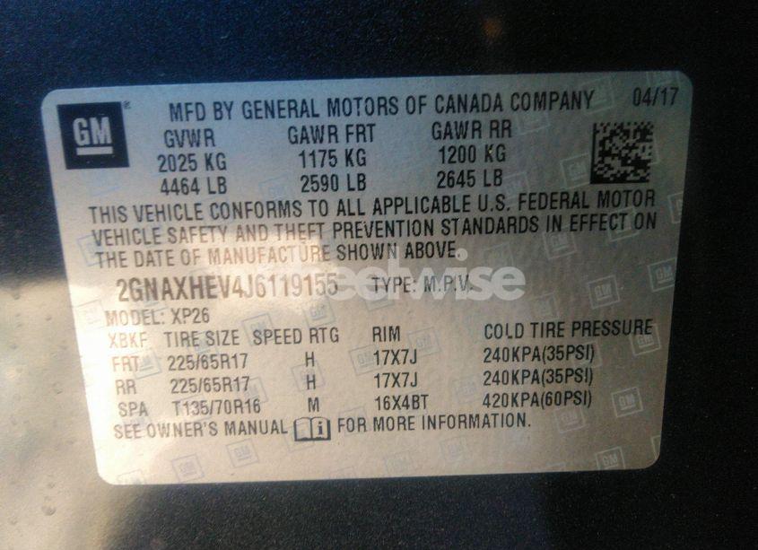 Photo 9 of 2018 Chevrolet Equinox LS (VIN 2GNAXHEV4J6119155)