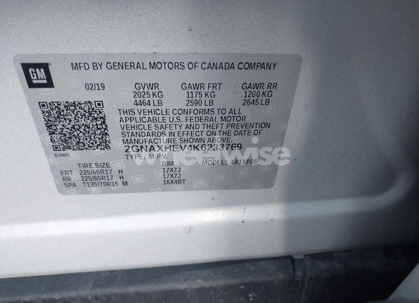 Photo 9 of 2019 Chevrolet Equinox LS (VIN 2GNAXHEV4K6233769)