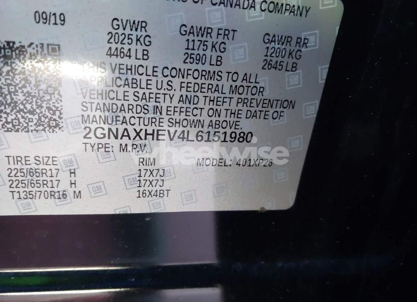 Photo 9 of 2020 Chevrolet Equinox FWD LS (VIN 2GNAXHEV4L6151980)