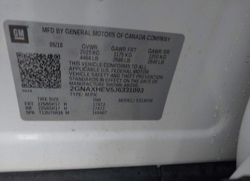 Photo 9 of 2018 Chevrolet Equinox LS (VIN 2GNAXHEV5J6331093)