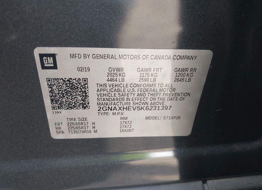 Photo 9 of 2019 Chevrolet Equinox LS (VIN 2GNAXHEV5K6231397)