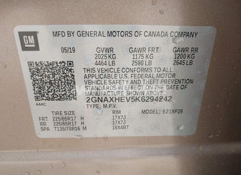 Photo 9 of 2019 Chevrolet Equinox LS (VIN 2GNAXHEV5K6294242)