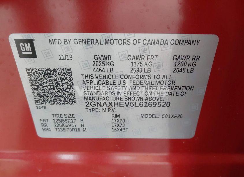 Photo 9 of 2020 Chevrolet Equinox FWD LS (VIN 2GNAXHEV5L6169520)