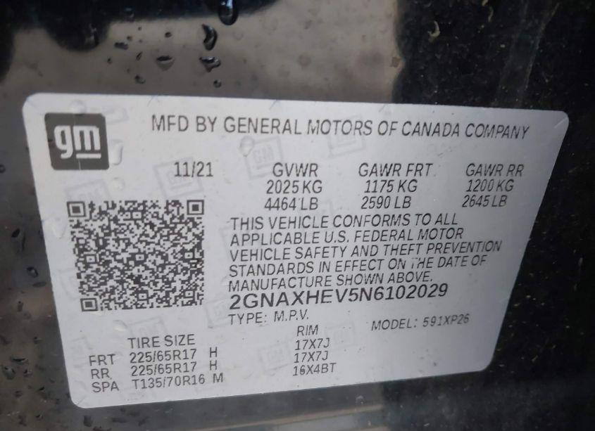 Photo 9 of 2022 Chevrolet Equinox FWD LS (VIN 2GNAXHEV5N6102029)