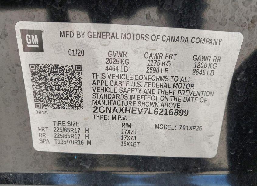 Photo 9 of 2020 Chevrolet Equinox FWD LS (VIN 2GNAXHEV7L6216899)